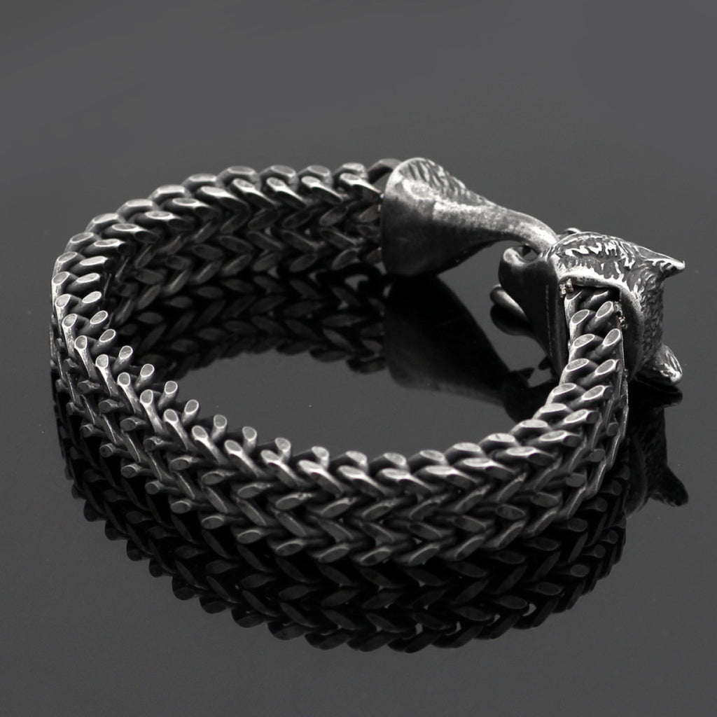 Bracelet Cuban chain tête de loup acier inoxydable homme