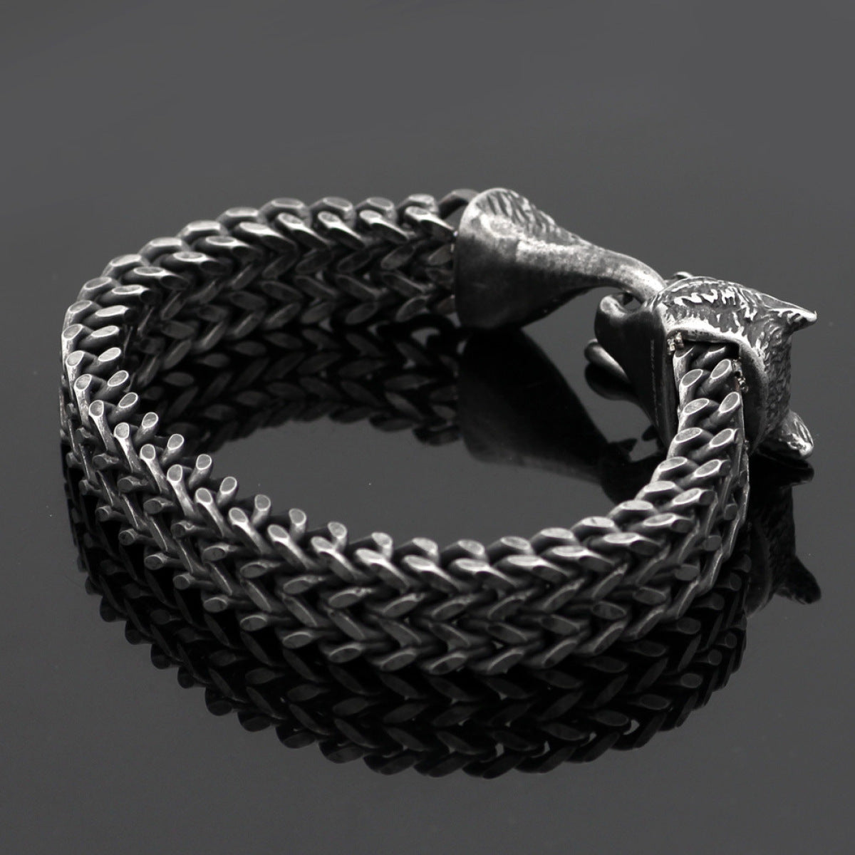 Bracelet Cuban chain tête de loup acier inoxydable homme