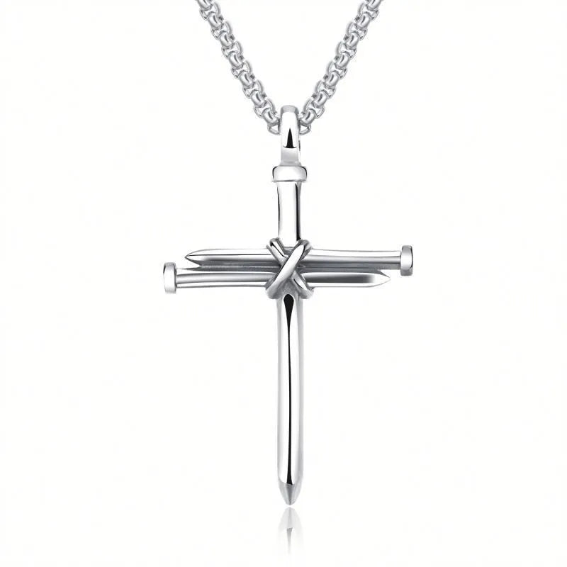 Pendentif croix clou acier inoxydable pour homme