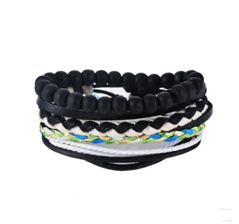 Bracelet cuir tressé multicouche punk pour homme